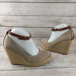 BCBG Womens Espadrilles 9.5 Wedges Tan Hemp
